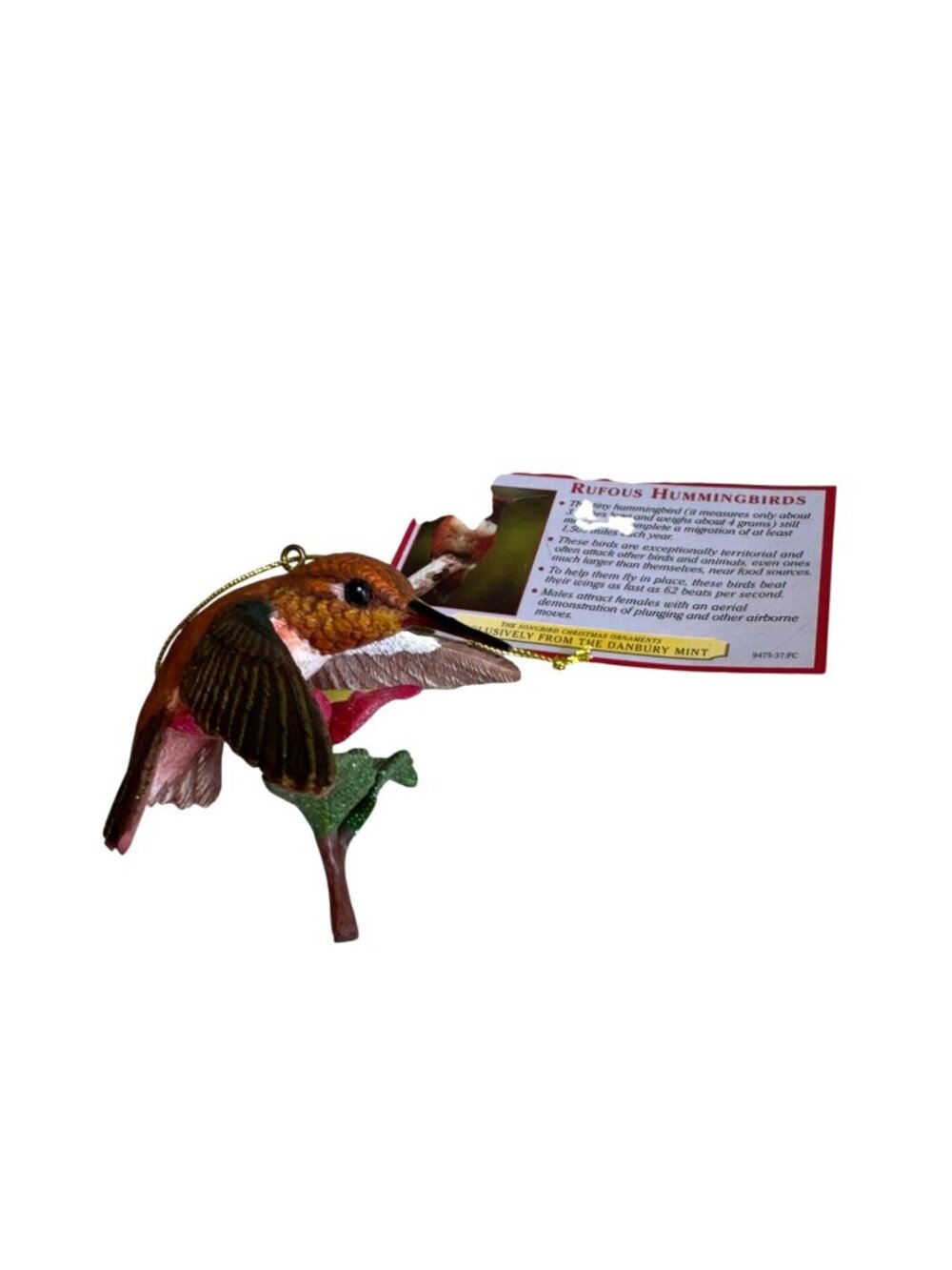 Danbury Mint Ornament Rufous Hummingbird Brown Pink Resin Hanging - Picture 2 of 7